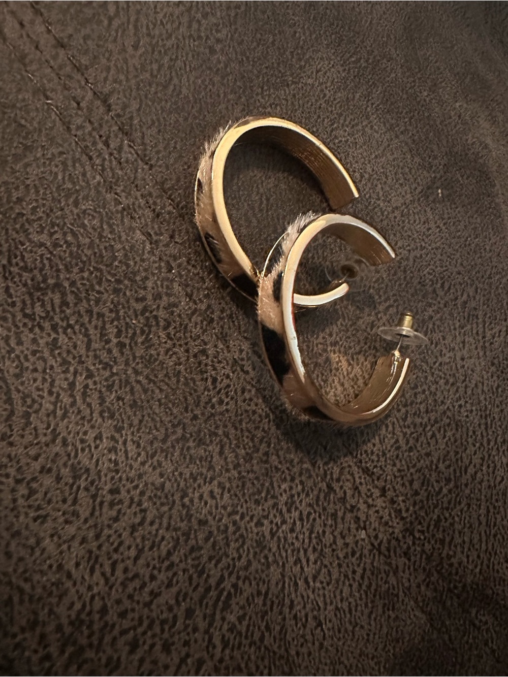 Gold Hoop Earrings with Fur Detail - Women Jewelry